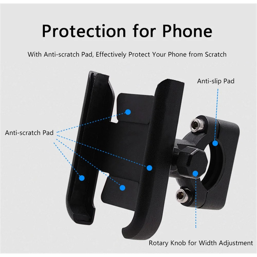 WUPP Universal Motorcycle Bike Aluminum Handle Bar Adjustable Mobile Phone Bracket GPS Stand Holder Mount - Silver - 7