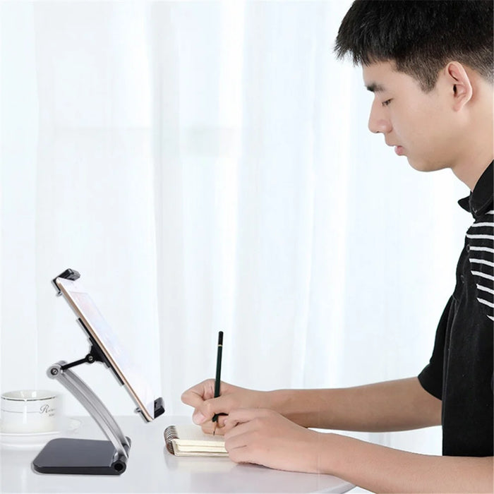 Q010 Desktop Folding Phone Mount Stand Bracket 360 Degree Rotation Adjustable Angle Table Tablet Holder - White - 3