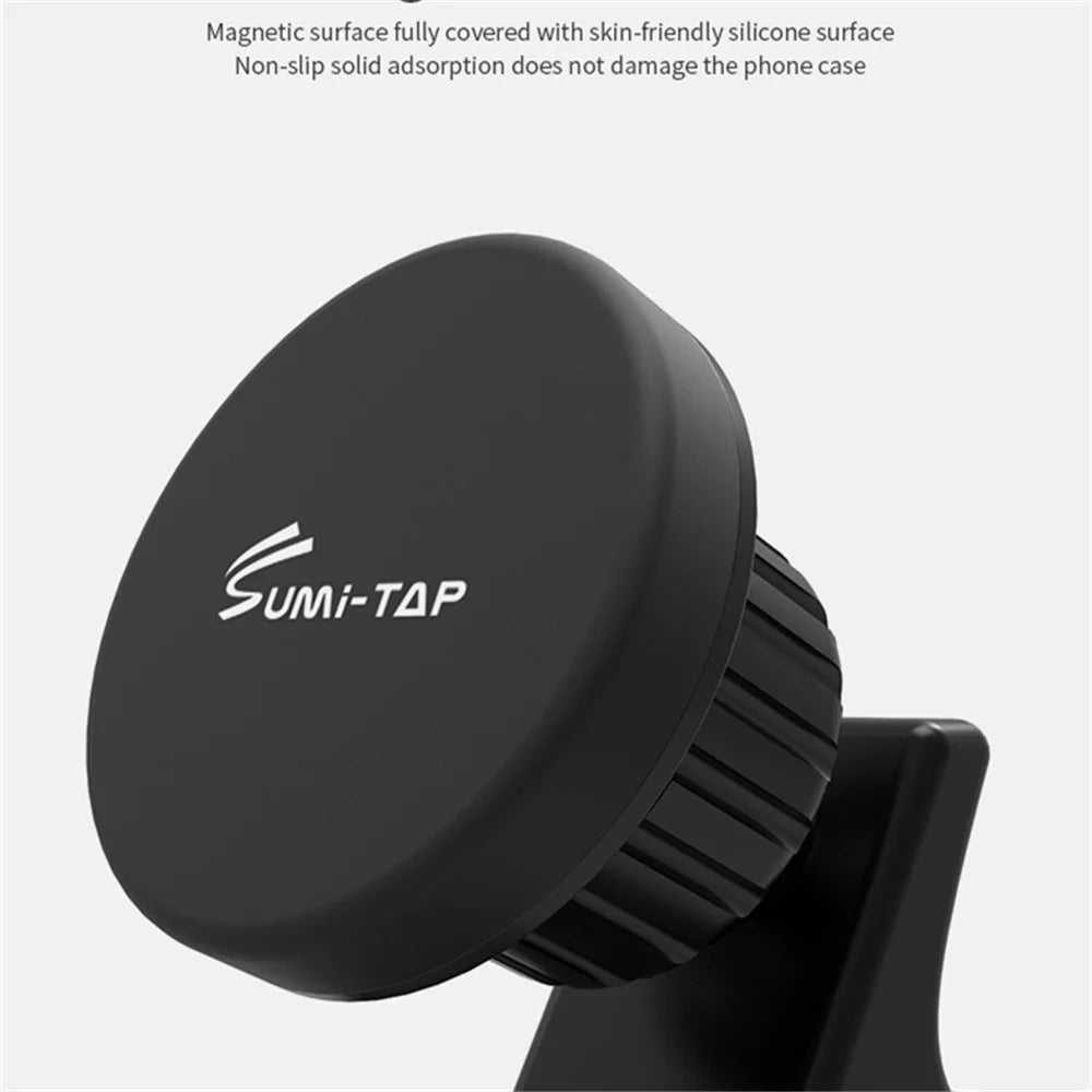SUMI-TAP Round Arc Base Magnetic Car Mobile Phone Holder Mount Stand GPS Support Bracket - Black - 2