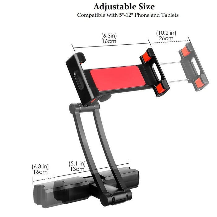 PB-45B Retractable Car Headrest Mount Back Seat 5-12 Inches Phone Tablet Holder Bracket - Black - 2