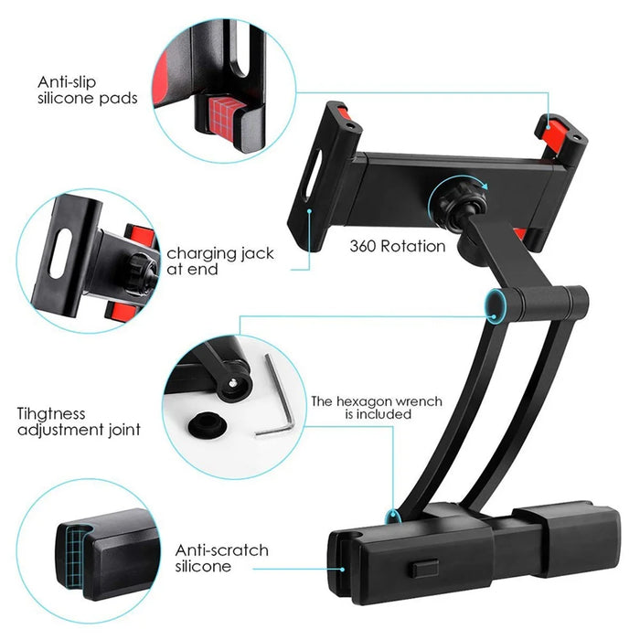 PB-45B Retractable Car Headrest Mount Back Seat 5-12 Inches Phone Tablet Holder Bracket - Black - 5