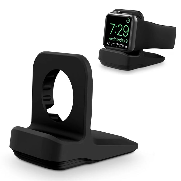 Silicone Base Phone Holder Charger Stand Charging Dock Station Bracket for Apple Watch - Black - 1