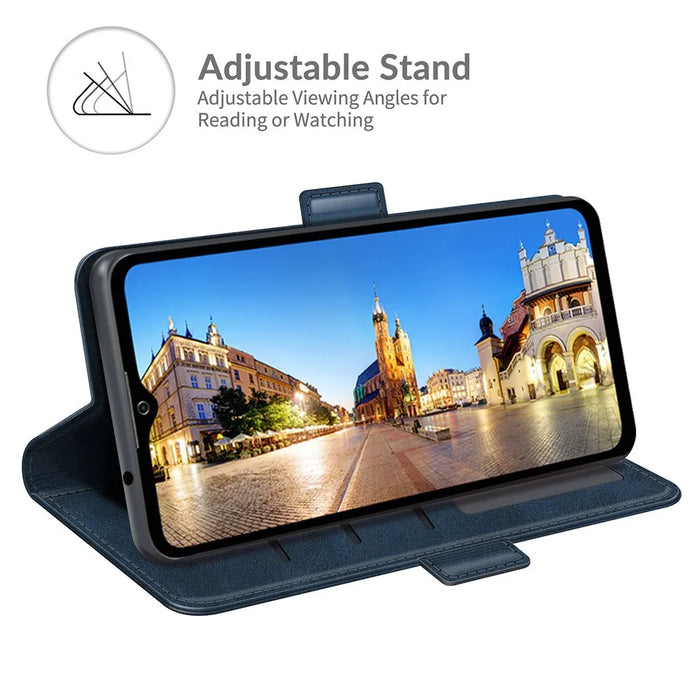 Premium PU Leather Wallet Flip Folio Stand Shockproof Protective Case with Magnetic Closure for ZTE A71 - Blue - 2