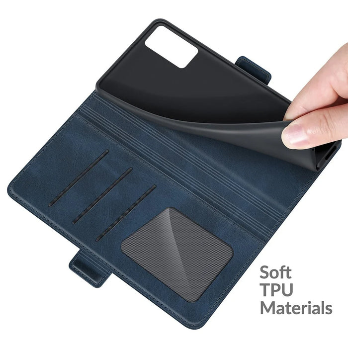 Premium PU Leather Wallet Flip Folio Stand Shockproof Protective Case with Magnetic Closure for ZTE A71 - Blue - 4