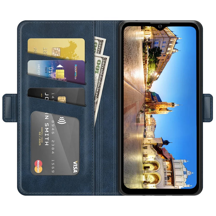 Premium PU Leather Wallet Flip Folio Stand Shockproof Protective Case with Magnetic Closure for ZTE A71 - Blue - 5