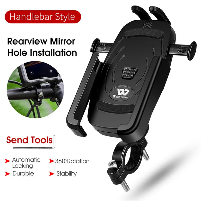 WEST BIKING MTB Bicycle Cycling Mobile Phone Holder Bike Handlebar Phone Stand Bracket for 4.5-6.8 inch Phone - 5