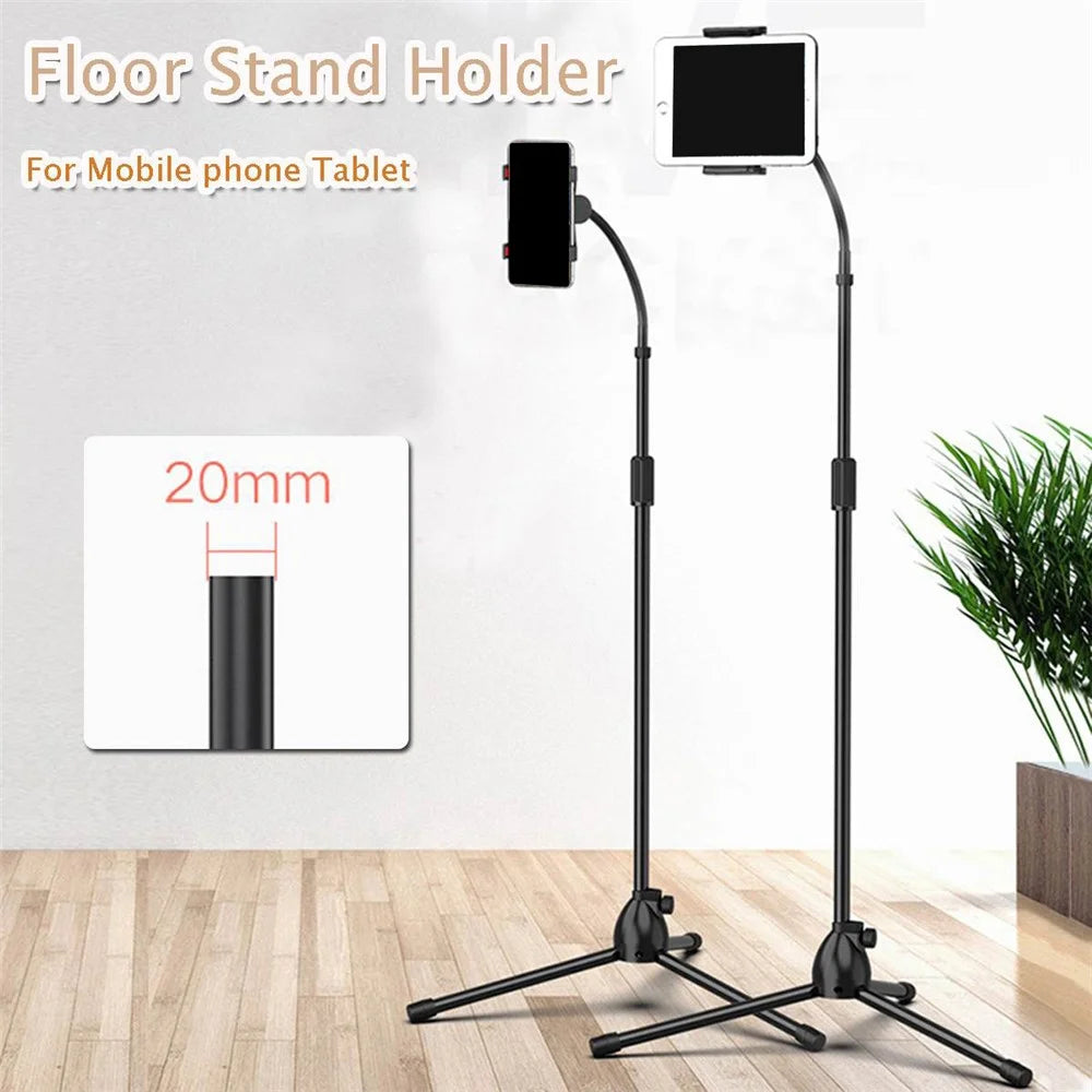 Universal Tablet Holder Floor Stand 3.5-10.5 inch Mobile Phone Tablet 360° Rotating Retractable Metal Tripod - 2