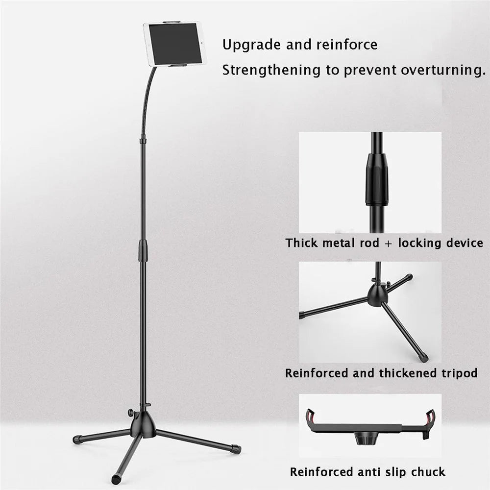 Universal Tablet Holder Floor Stand 3.5-10.5 inch Mobile Phone Tablet 360° Rotating Retractable Metal Tripod - 3