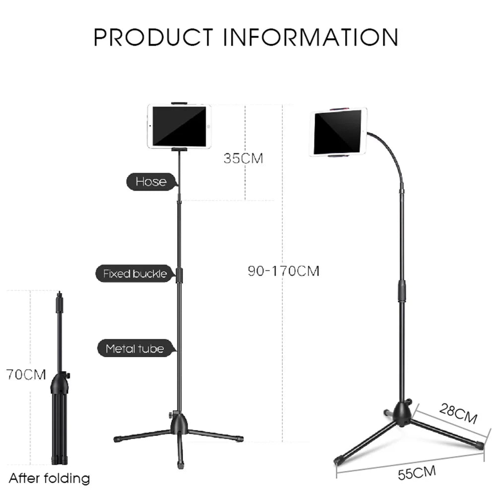 Universal Tablet Holder Floor Stand 3.5-10.5 inch Mobile Phone Tablet 360° Rotating Retractable Metal Tripod - 7