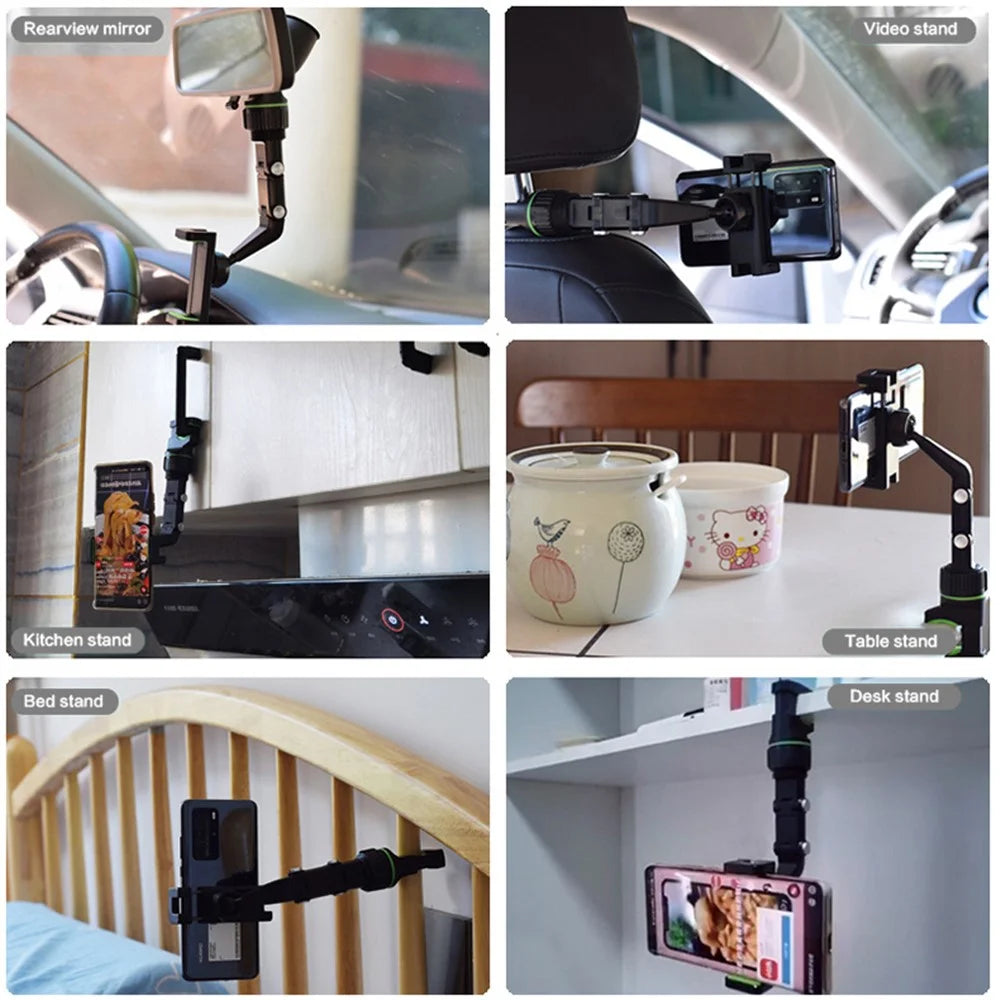 Multifunction Car Rearview Mirror Seat Back Mount Phone Holder Bracket Video Recording Stand Tool - 3