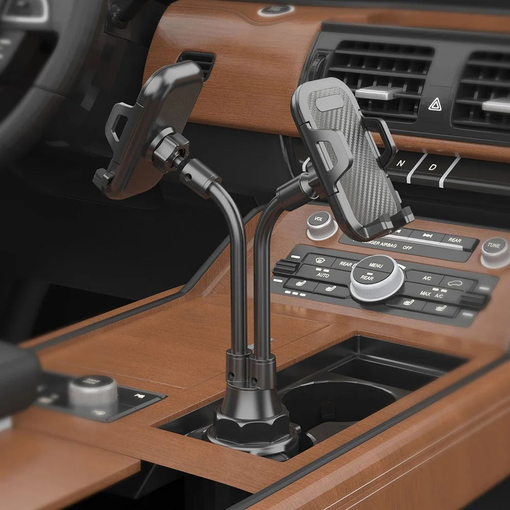 Universal Adjustable Soft Tube Rotatable Car Cup Holder 4.7-6.5 inch Dual Head Phone Mount Stand - 6