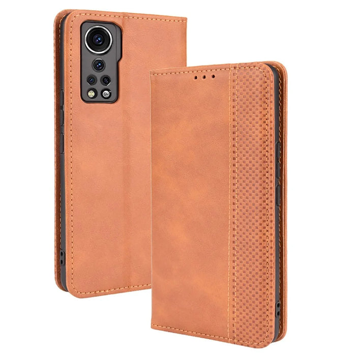 Retro Surface Auto-Absorbed Leather Phone Wallet Stand Case Cover for ZTE Axon 30 5G - Brown - 1