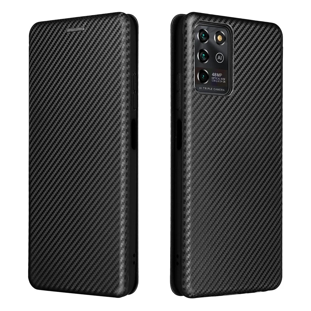 Carbon Fiber Texture Magnetic Auto-absorbed Leather Stand Phone Case Shell for ZTE Blade V30 Vita - Black - 1