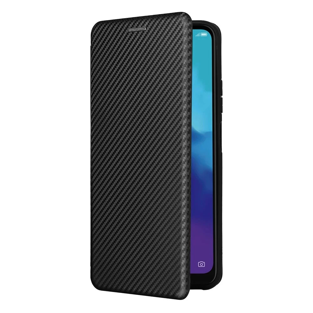 Carbon Fiber Texture Magnetic Auto-absorbed Leather Stand Phone Case Shell for ZTE Blade V30 Vita - Black - 2