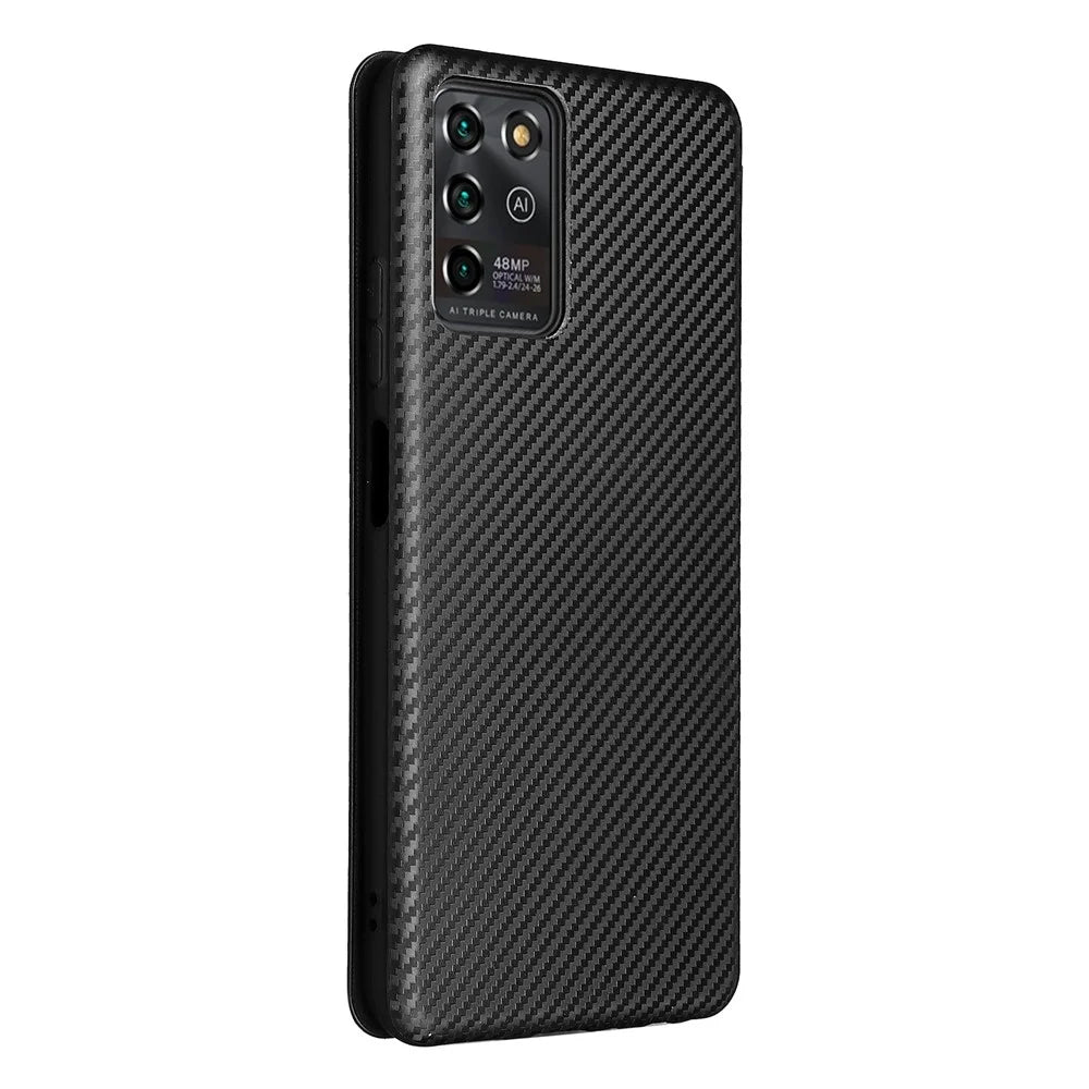 Carbon Fiber Texture Magnetic Auto-absorbed Leather Stand Phone Case Shell for ZTE Blade V30 Vita - Black - 3