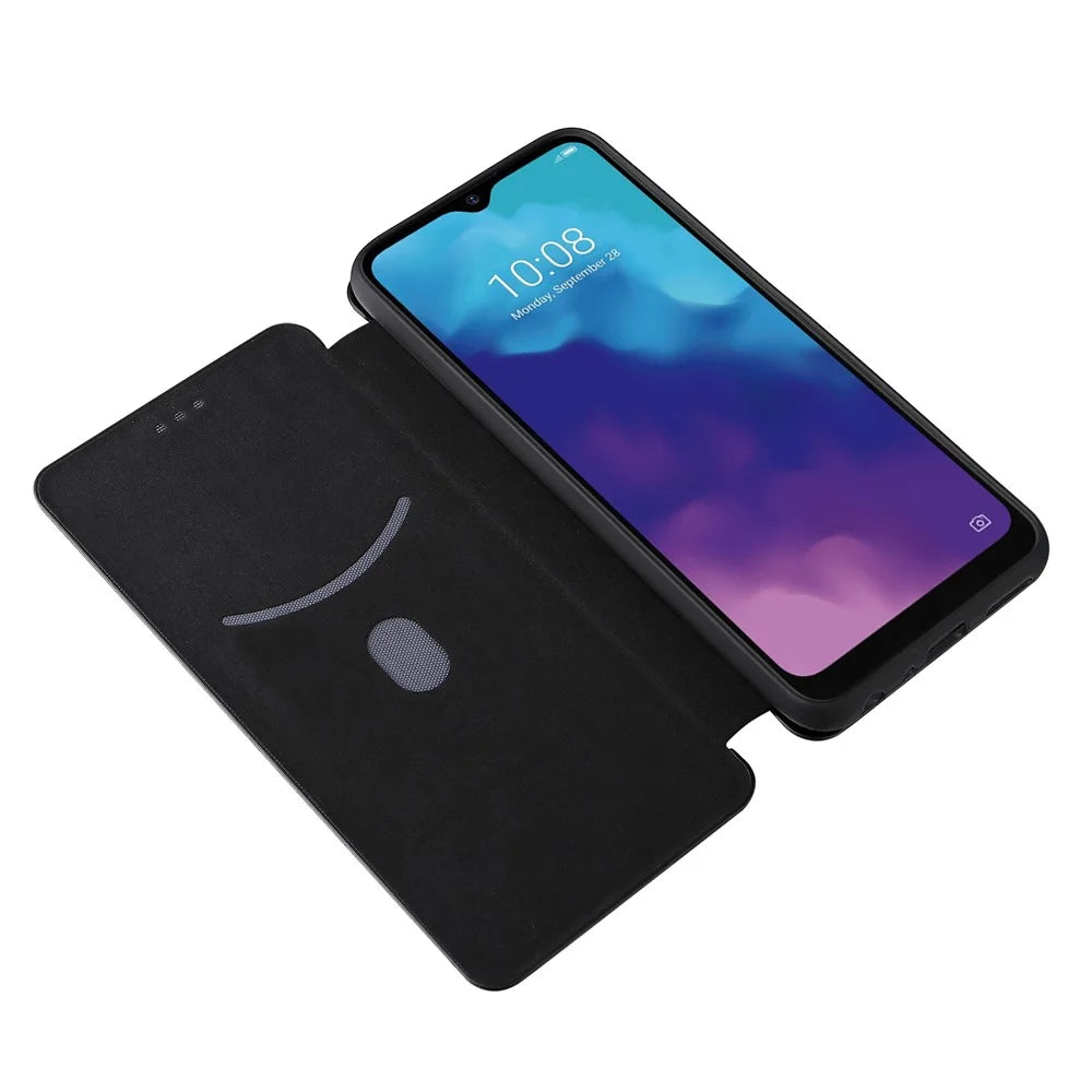 Carbon Fiber Texture Magnetic Auto-absorbed Leather Stand Phone Case Shell for ZTE Blade V30 Vita - Black - 5