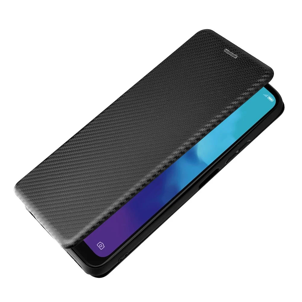 Carbon Fiber Texture Magnetic Auto-absorbed Leather Stand Phone Case Shell for ZTE Blade V30 Vita - Black - 7