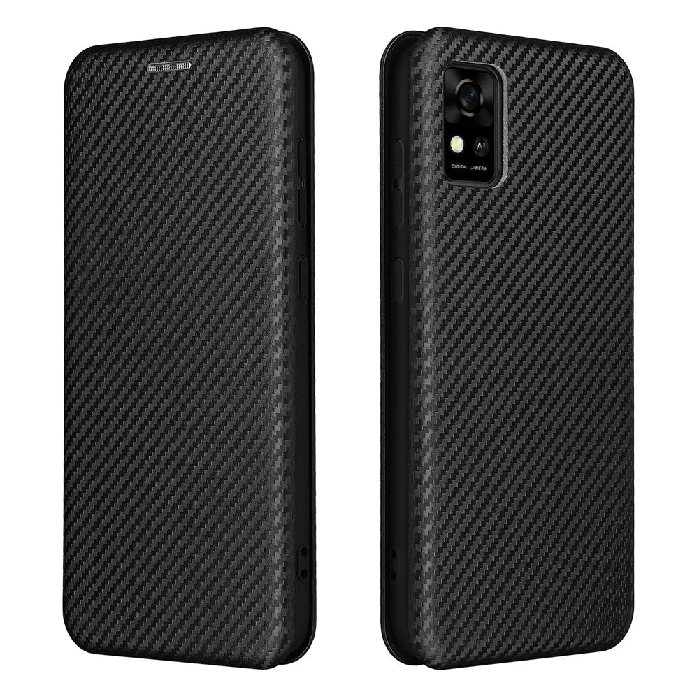 Carbon Fiber Texture Well-Protected Stylish Auto-absorbed Leather Phone Case with Card Slot for ZTE Blade A31 - Black - 1
