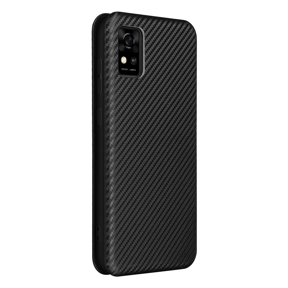 Carbon Fiber Texture Well-Protected Stylish Auto-absorbed Leather Phone Case with Card Slot for ZTE Blade A31 - Black - 3