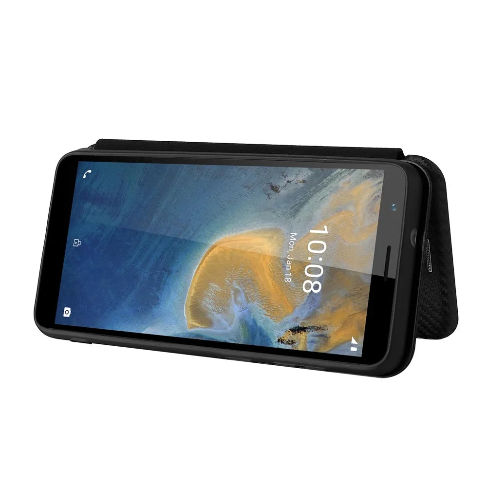 Carbon Fiber Texture Well-Protected Stylish Auto-absorbed Leather Phone Case with Card Slot for ZTE Blade A31 - Black - 4