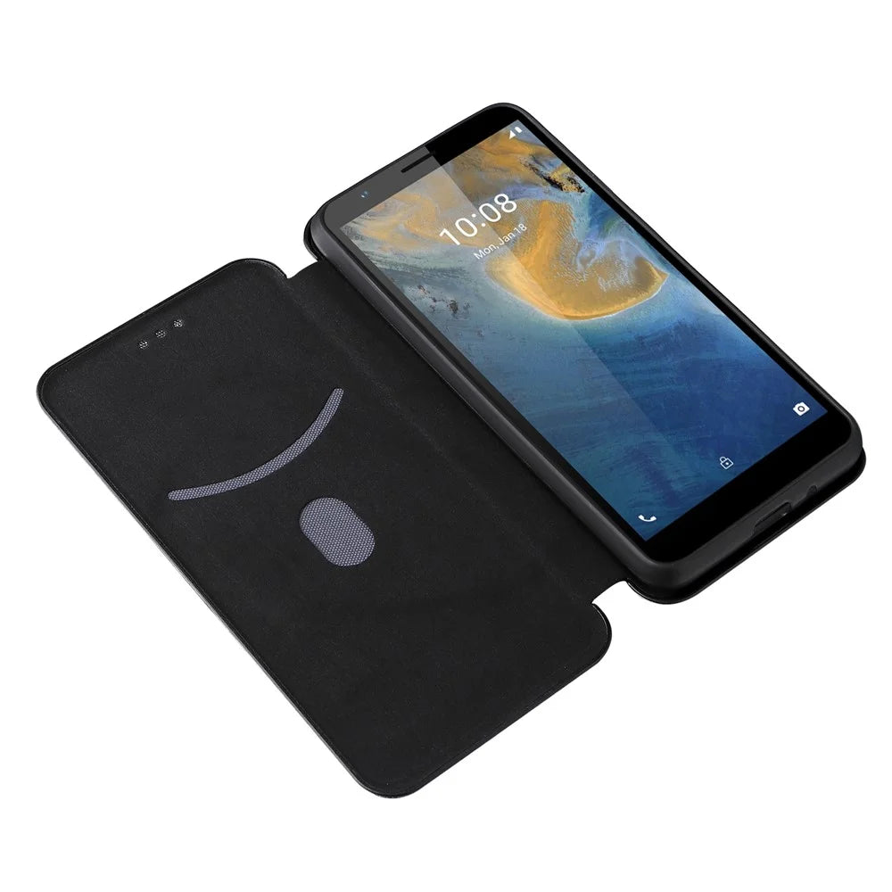 Carbon Fiber Texture Well-Protected Stylish Auto-absorbed Leather Phone Case with Card Slot for ZTE Blade A31 - Black - 5