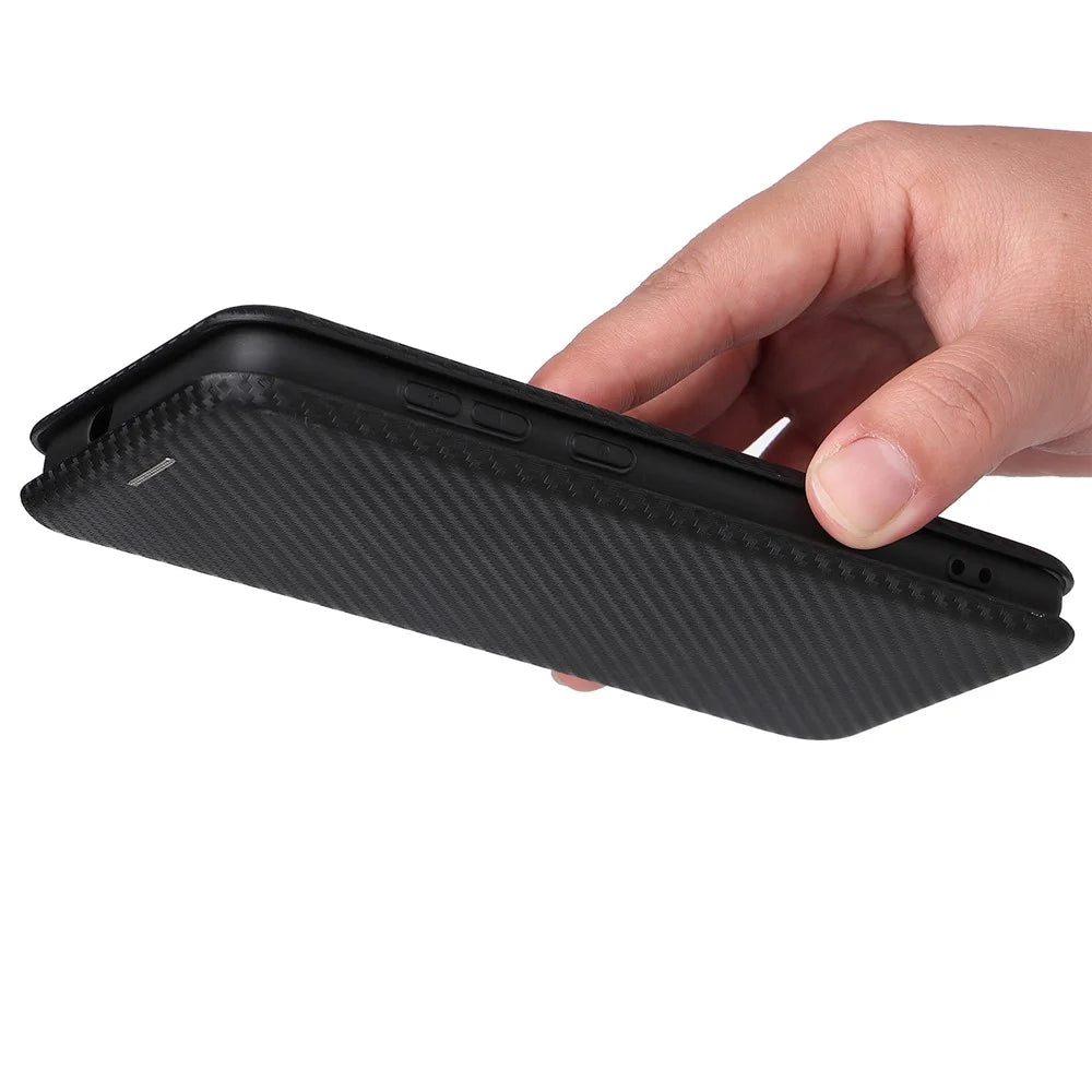 Carbon Fiber Texture Well-Protected Stylish Auto-absorbed Leather Phone Case with Card Slot for ZTE Blade A31 - Black - 6