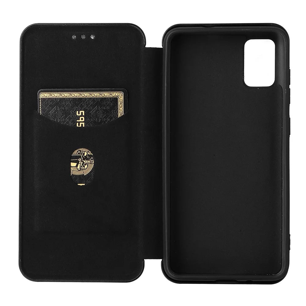 Carbon Fiber Texture Well-Protected Stylish Auto-absorbed Leather Phone Case with Card Slot for ZTE Blade A31 - Black - 7
