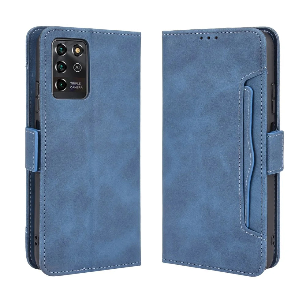 For ZTE Blade V30 Vita/V2022 Anti-Fall Shockproof Flip Phone Case PU Leather + TPU Phone Cover Multiple Card Slot Wallet Stand Design - Blue - 1
