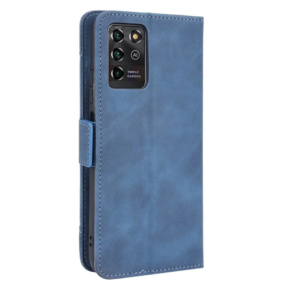 For ZTE Blade V30 Vita/V2022 Anti-Fall Shockproof Flip Phone Case PU Leather + TPU Phone Cover Multiple Card Slot Wallet Stand Design - Blue - 3