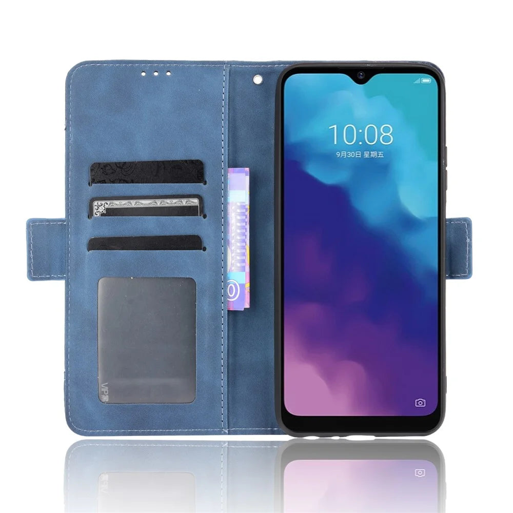 For ZTE Blade V30 Vita/V2022 Anti-Fall Shockproof Flip Phone Case PU Leather + TPU Phone Cover Multiple Card Slot Wallet Stand Design - Blue - 4