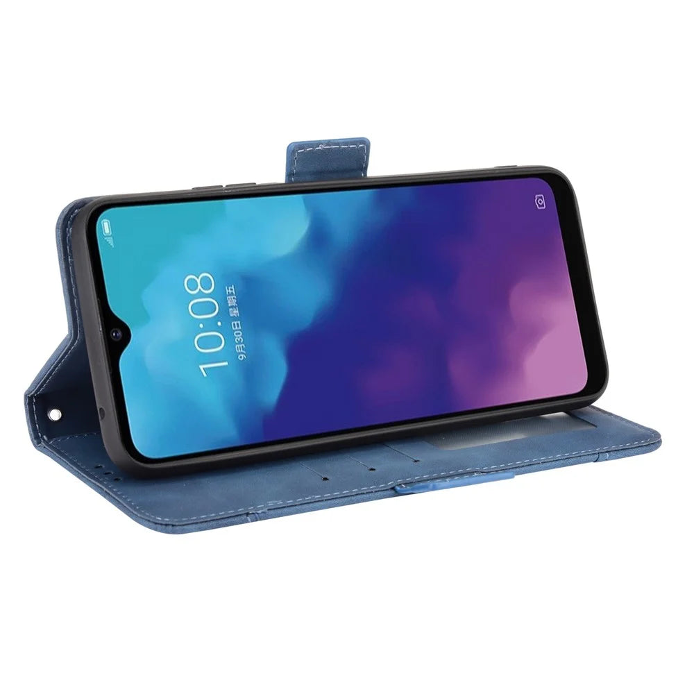 For ZTE Blade V30 Vita/V2022 Anti-Fall Shockproof Flip Phone Case PU Leather + TPU Phone Cover Multiple Card Slot Wallet Stand Design - Blue - 5