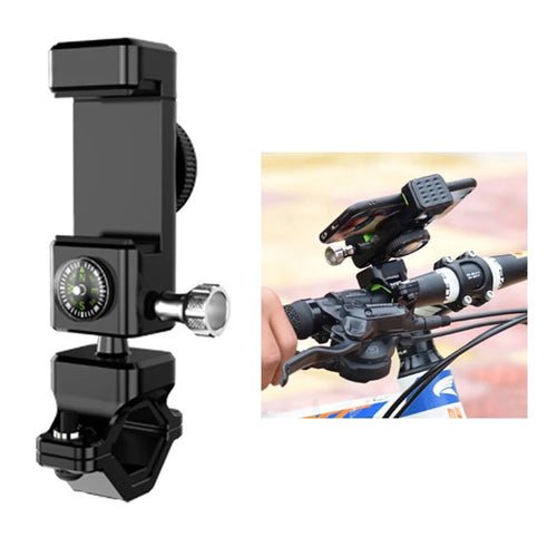 Q003 Anti-theft Bicycle Phone Mount Bracket Anti-fall 360-degree Rotating Cell Phone Holder with Compass for Bike/Electric Bike/Motorcycle (without Light) - Black - 1