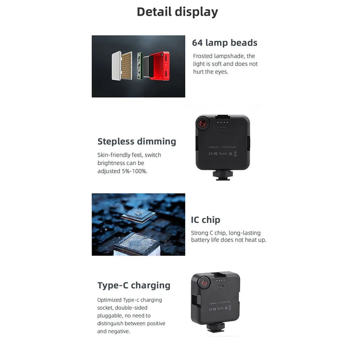 Vlog Shooting Desktop Tripod Adjustable Fill Light Phone Holder Kit for Mobile Phone 6.5-10cm - 7