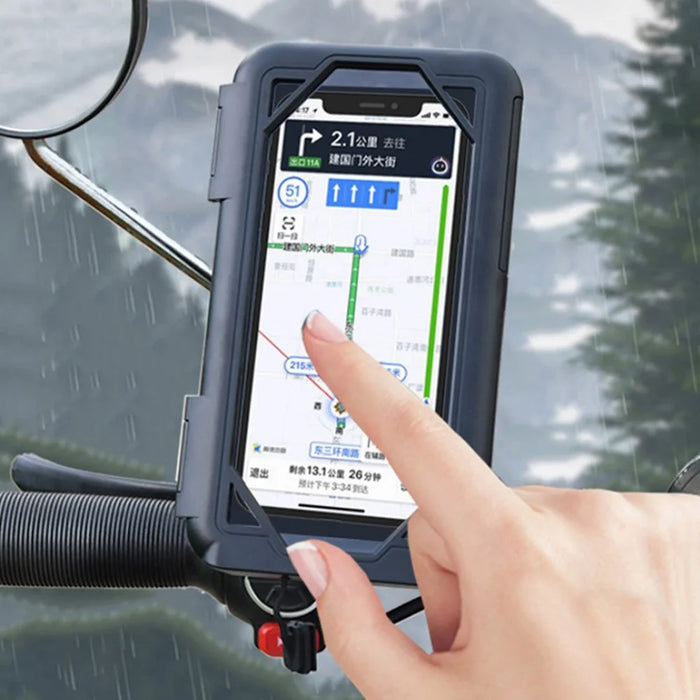 Electric Bicycle Motorcycle Rearview Mirror Mount Waterproof Phone Case Holder Stand - 2