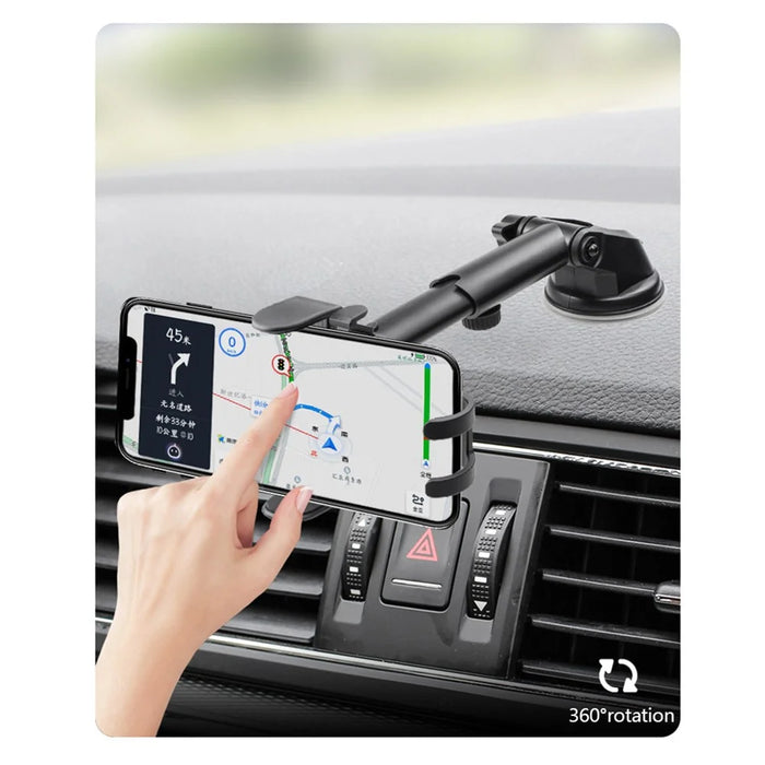 Car Windshield Dashboard Suction Cup Mount Telescopic Gravity Auto Clamp Phone Holder Stand - Black - 3
