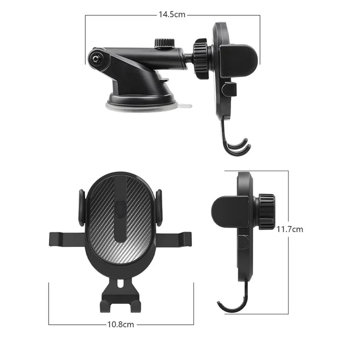 Car Windshield Dashboard Suction Cup Mount Telescopic Gravity Auto Clamp Phone Holder Stand - Black - 7