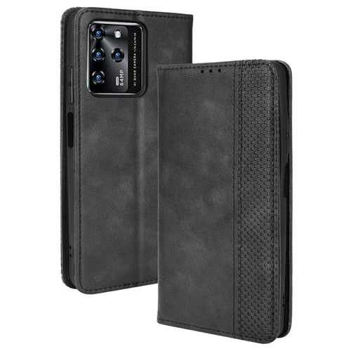 Scratch-resistant Flip Phone Shell Retro Textured Phone Leather Case Wallet Stand Cover for ZTE Blade V30 - Black - 1