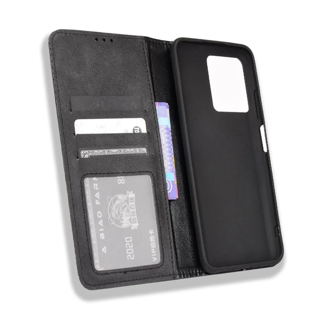 Scratch-resistant Flip Phone Shell Retro Textured Phone Leather Case Wallet Stand Cover for ZTE Blade V30 - Black - 6