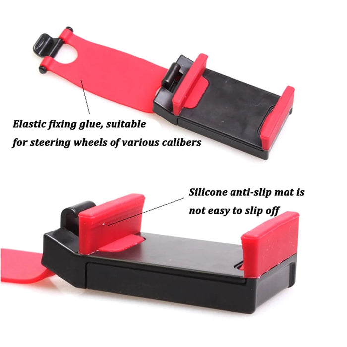 Car Phone Holder Steering Wheel Hanging Mount Mobile Phone GPS Clip Bracket - Red - 2