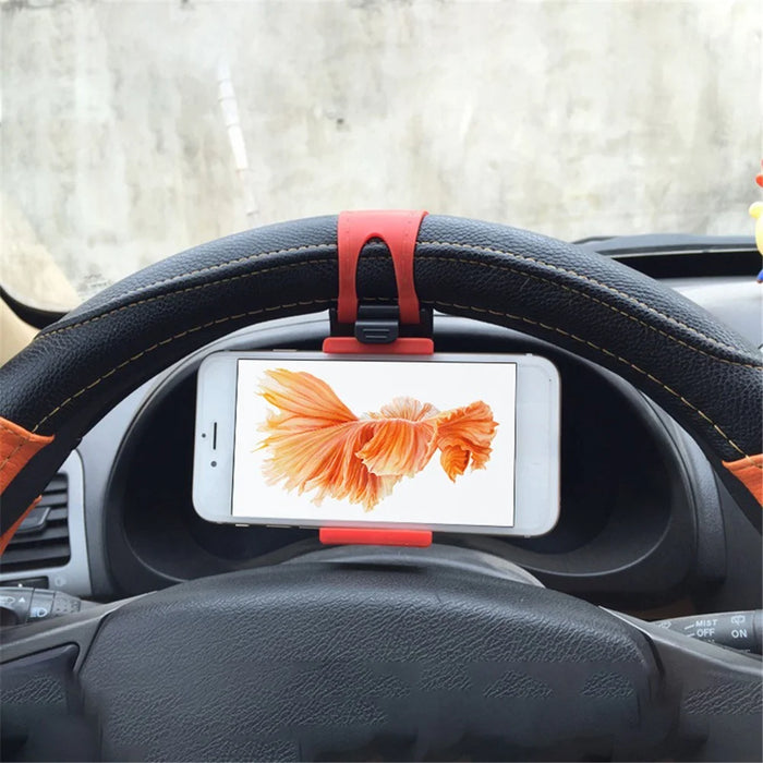 Car Phone Holder Steering Wheel Hanging Mount Mobile Phone GPS Clip Bracket - Red - 5