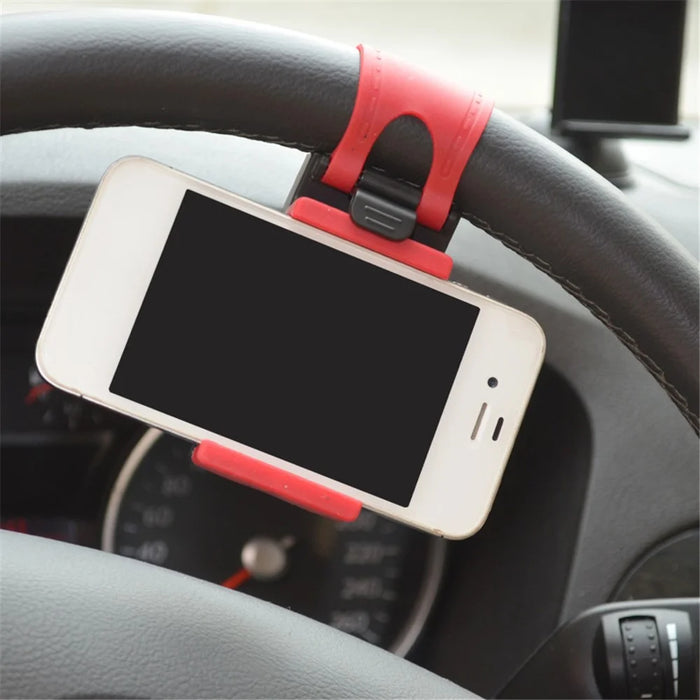 Car Phone Holder Steering Wheel Hanging Mount Mobile Phone GPS Clip Bracket - Red - 6