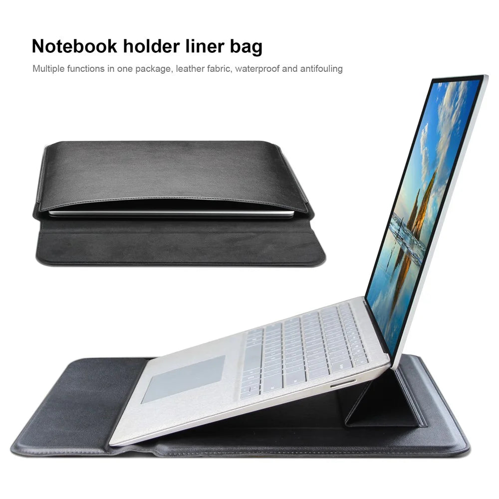 PU Leather Waterproof Laptop Sleeve Bag Horizontal Carrying Pouch for MacBook Air 13.3 inch - Black - 2