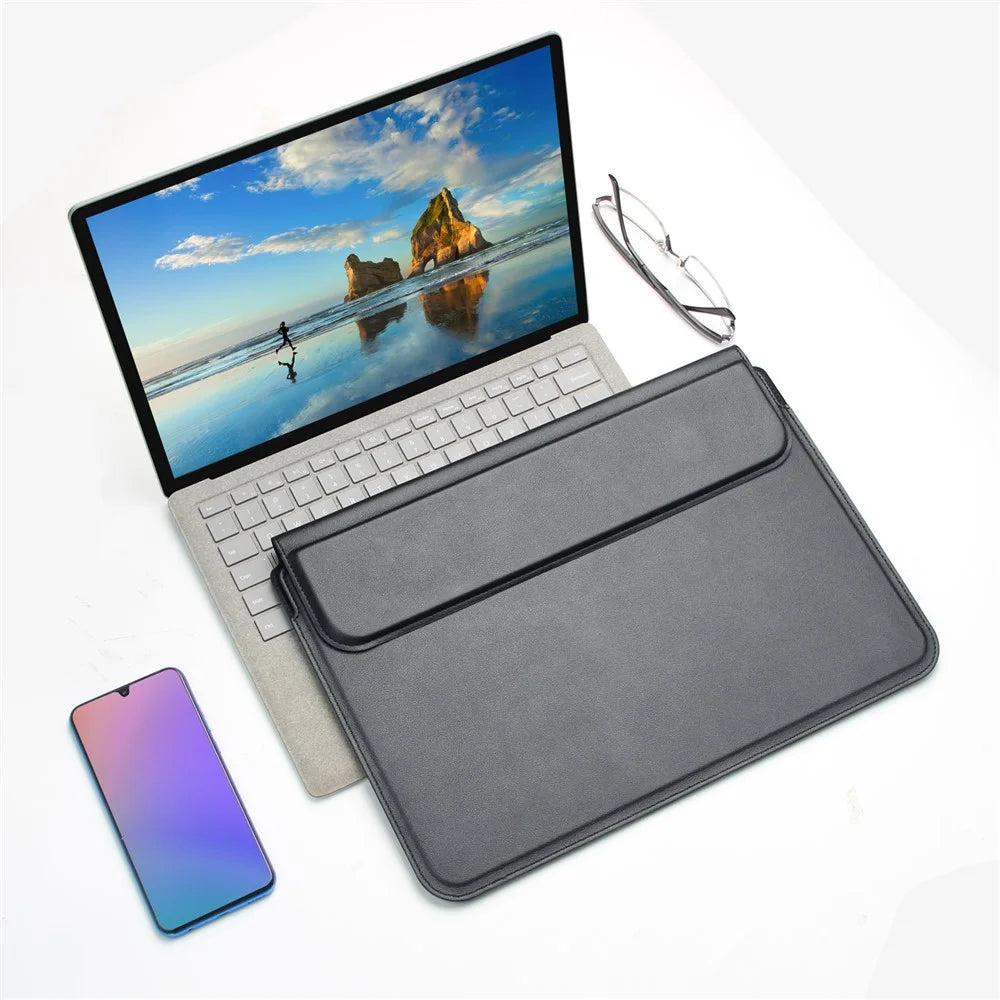 PU Leather Waterproof Laptop Sleeve Bag Horizontal Carrying Pouch for MacBook Air 13.3 inch - Black - 6