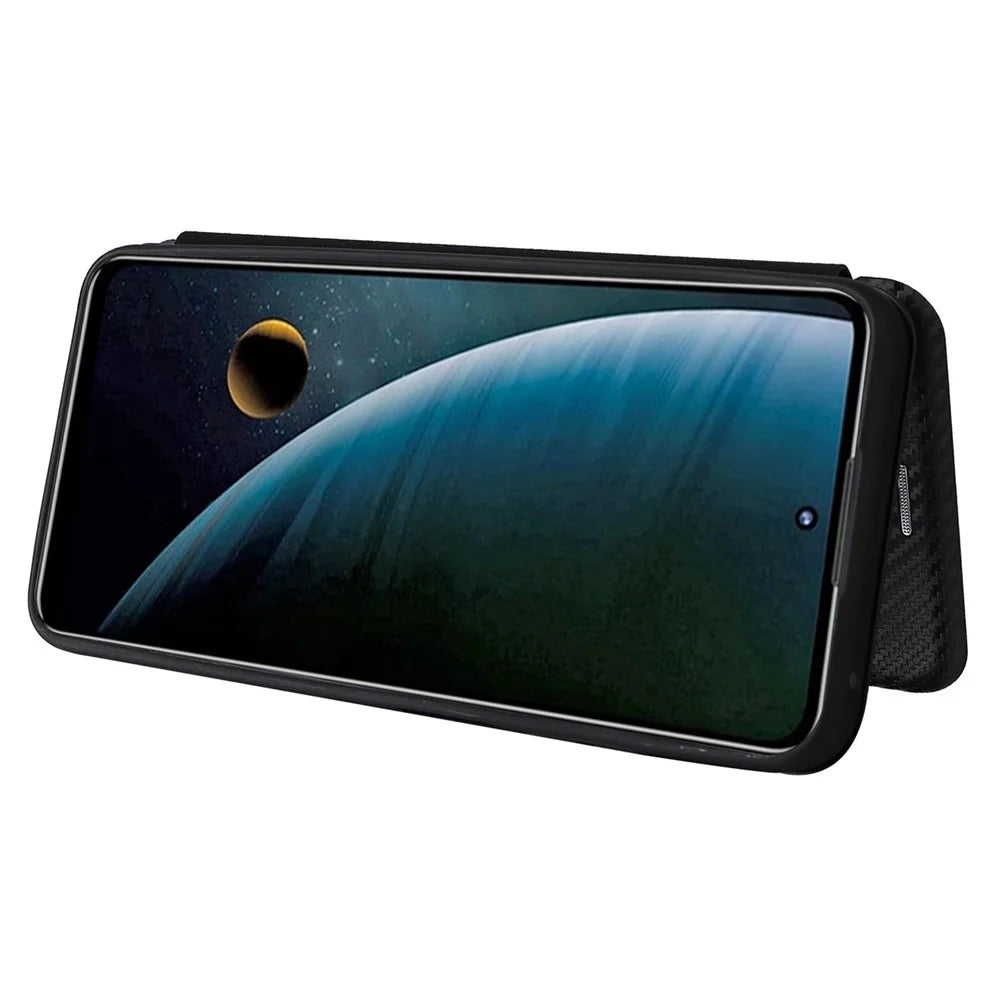 For ZTE Blade V30 Carbon Fiber Texture Anti-fingerprint Auto-absorbed Magnetic Closure Leather Stand Phone Case Shell - Black - 4
