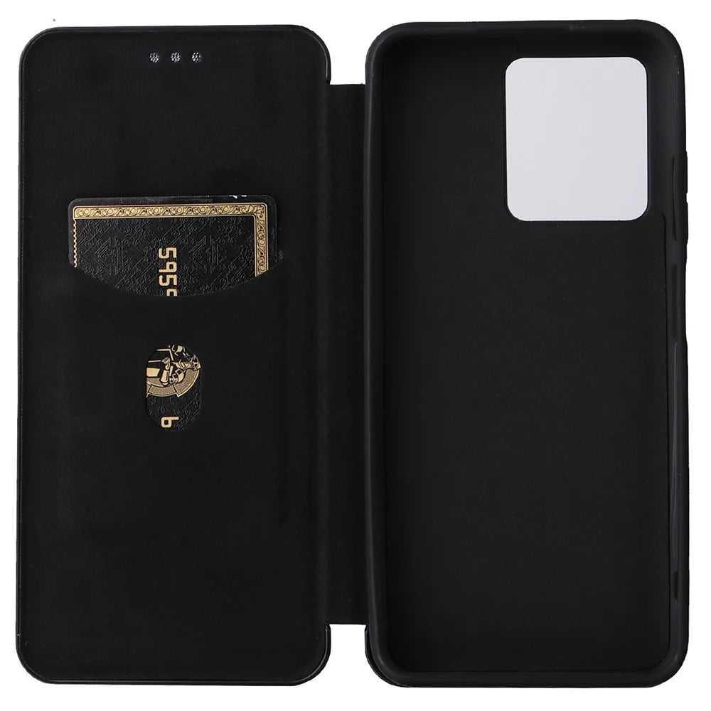 For ZTE Blade V30 Carbon Fiber Texture Anti-fingerprint Auto-absorbed Magnetic Closure Leather Stand Phone Case Shell - Black - 5