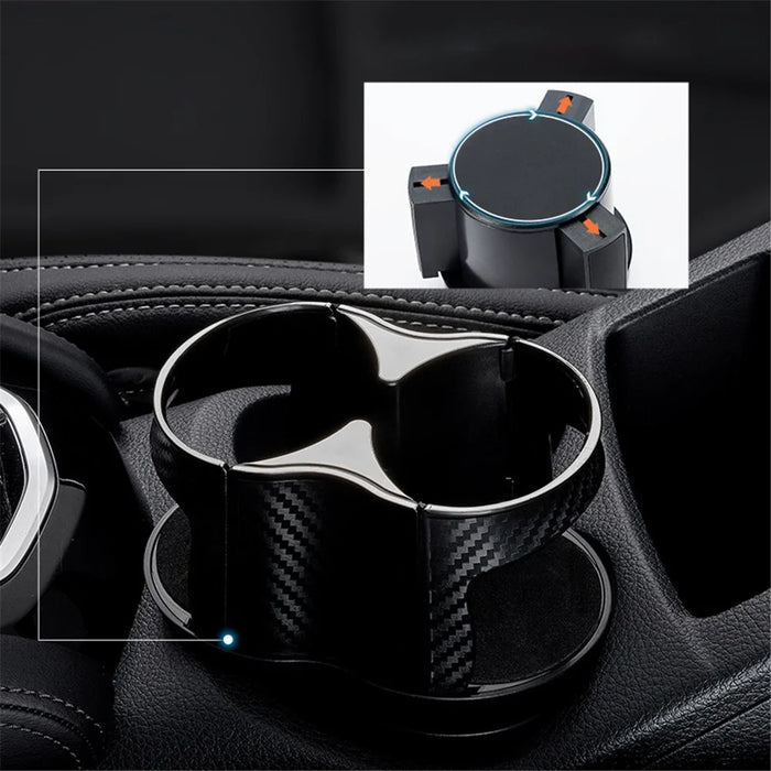 SB-1077 Car Vehicle Dual Cup Holder Water Bottle Drink Rack - Carbon Fiber Black/Silver Edge - 3