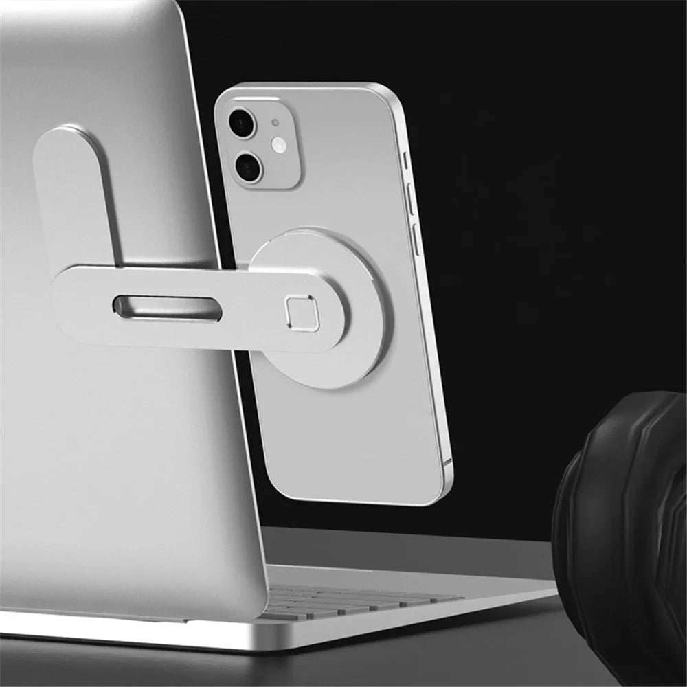 For iPhone 12 Series Magsafe Magnetic Phone Holder Metal Laptop Phone Stand for iMac Side Mount Bracket - Silver - 2