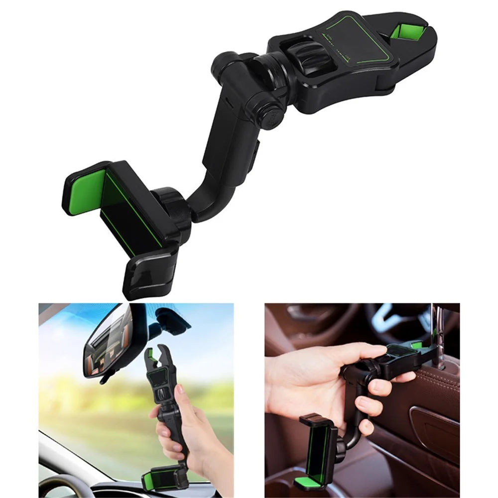 Car Rotating Rearview Mirror Mount Phone Holder Clip Adjustable GPS Navigation Bracket - 1