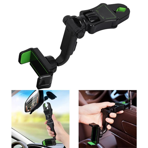 Car Rotating Rearview Mirror Mount Phone Holder Clip Adjustable GPS Navigation Bracket - 1