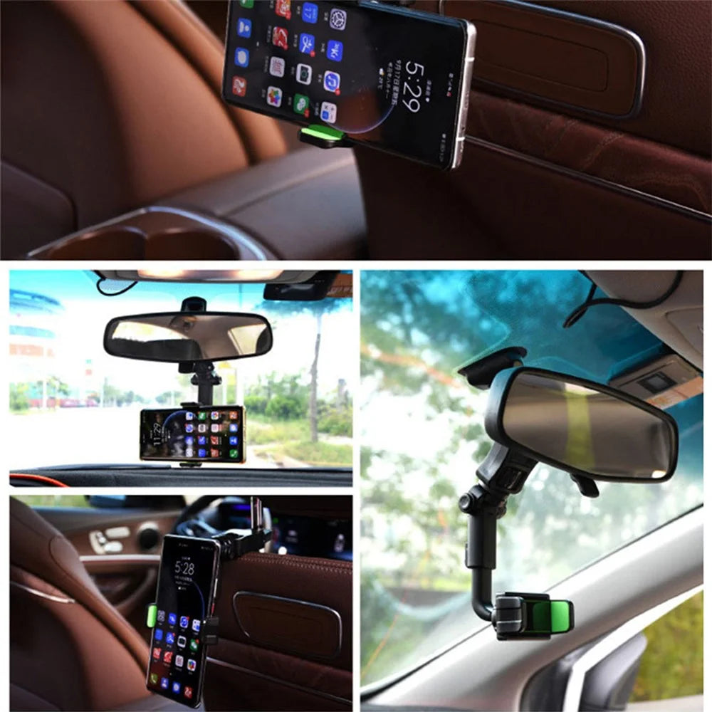 Car Rotating Rearview Mirror Mount Phone Holder Clip Adjustable GPS Navigation Bracket - 5